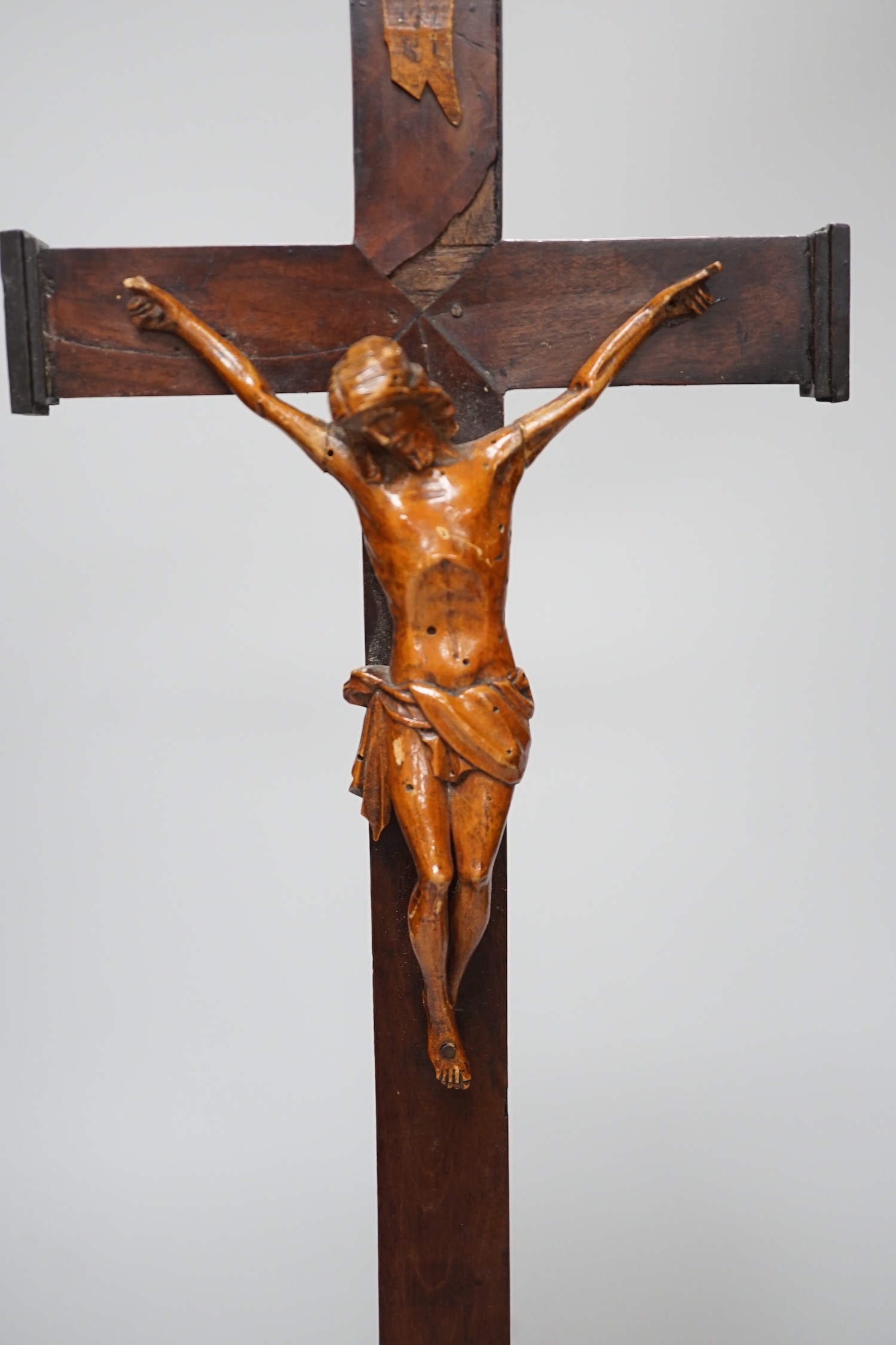 A carved wood Corpus Christi, 49cms high